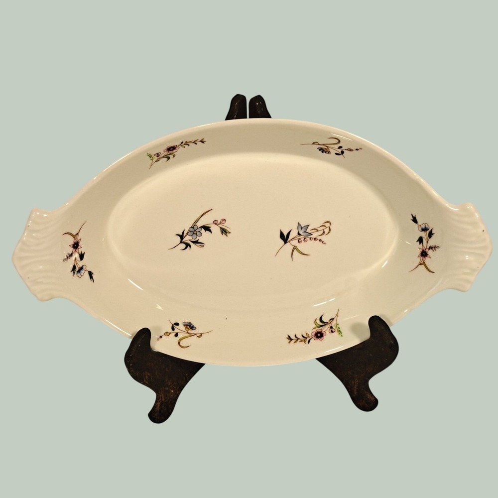 BIA Cordon Bleu France Floral Porcelain Au Gratin Dish Scalloped Handles 12in